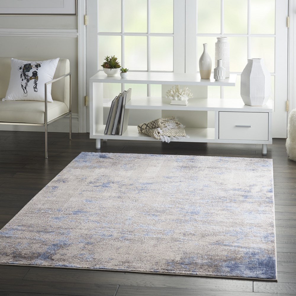 Silky Textures Rugs SLY04 by Nourison in Blue Ivory Grey
